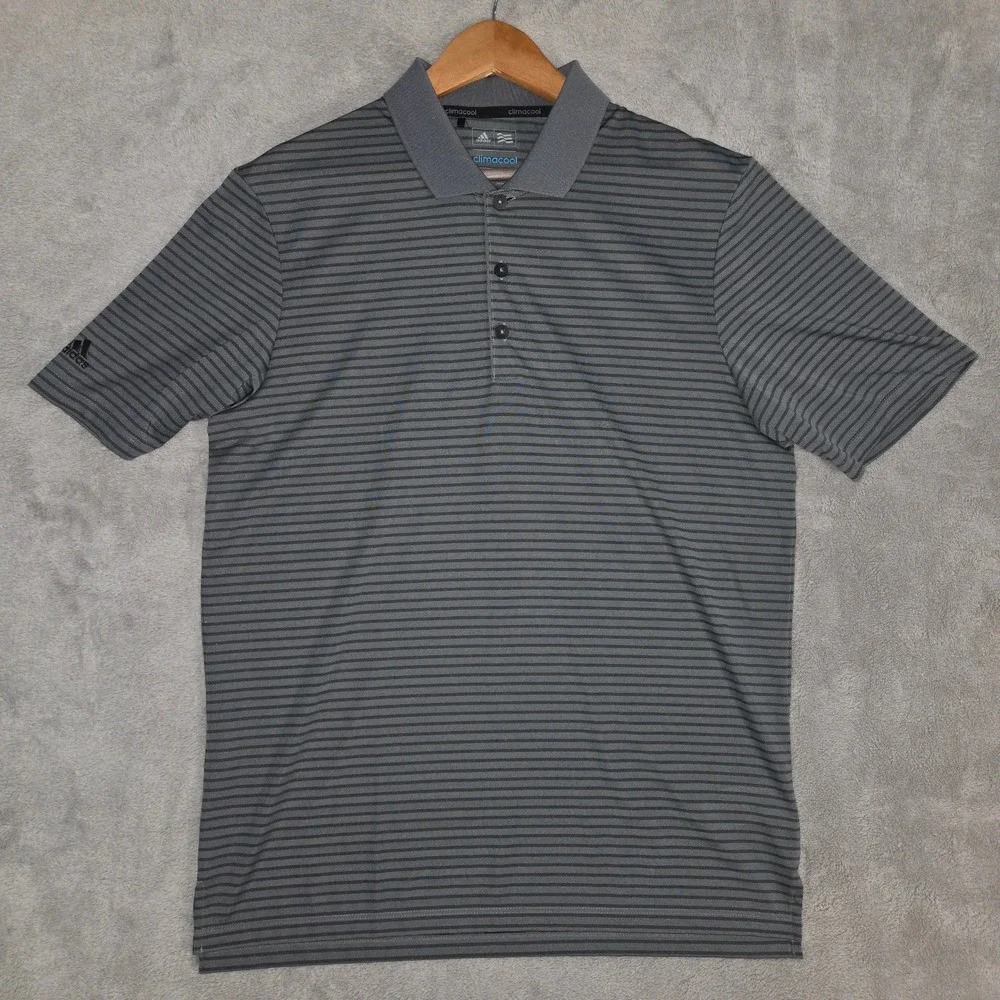 Adidas Golf Climacool Mens Medium Grey Striped Short Sleeve Polo Shirt AE4437 - Picture 2 of 9